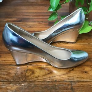 Silver Metallic J.Crew Martina Wedge Heels 9